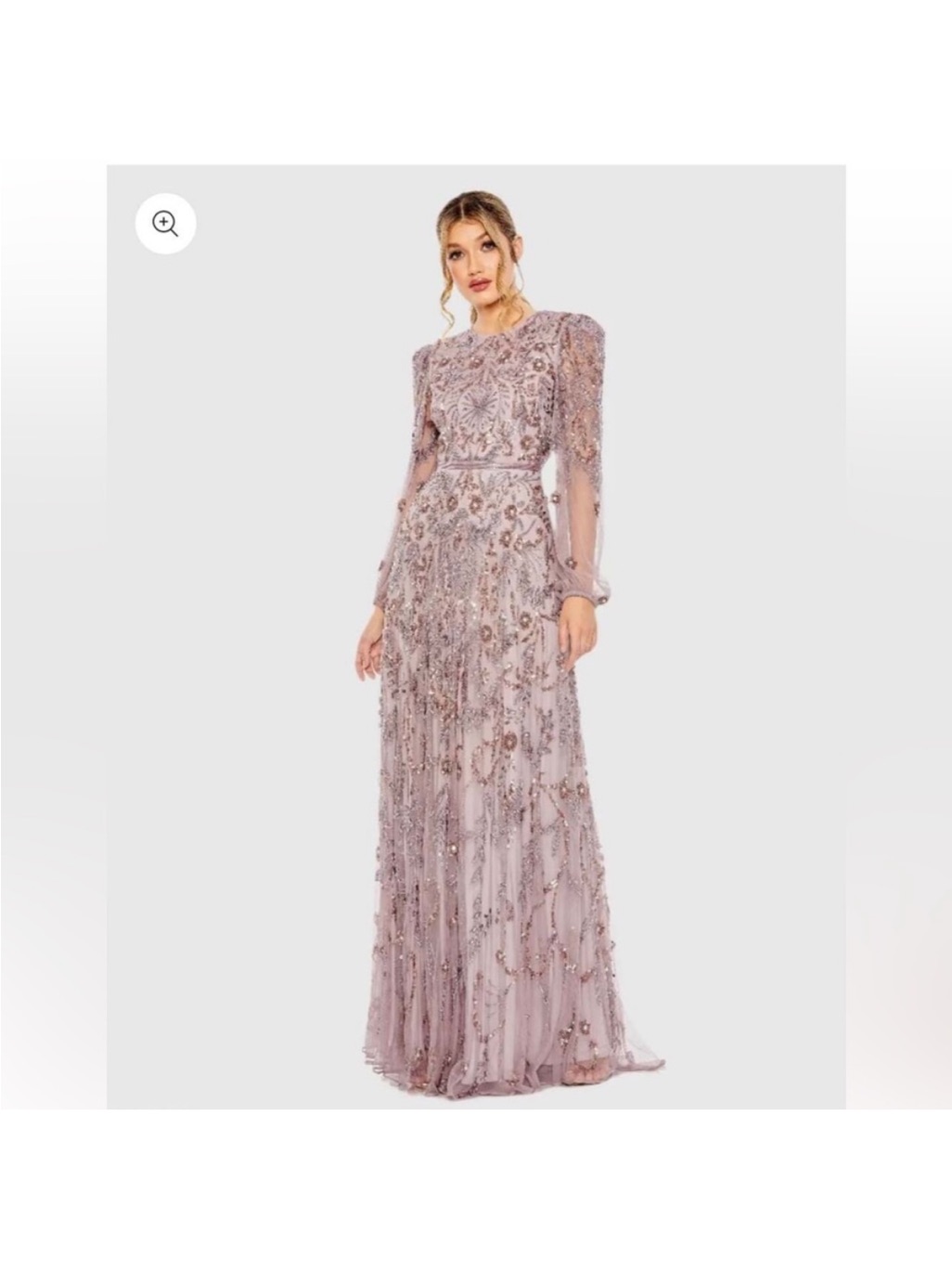 New Mac Duggal 10 14 93930 Puff Sleeve Embellished A Line Gown Heather